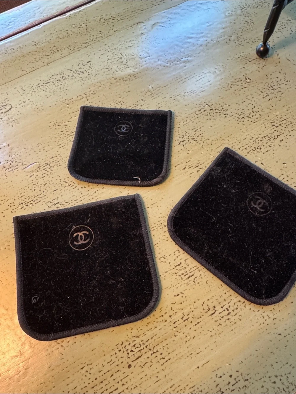 3 like new CHANEL Black Velvet Phone Pocket Pouches Trio